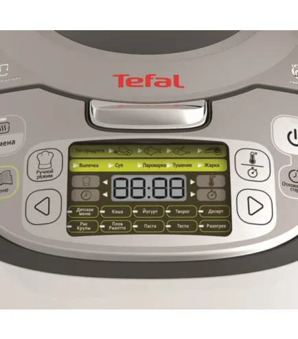 Мультиварка Tefal з технологією Fuzzy Logic, потужність 750 Вт, об'єм чаші 5 л, електронне управління, пластиковий корпус, сірого