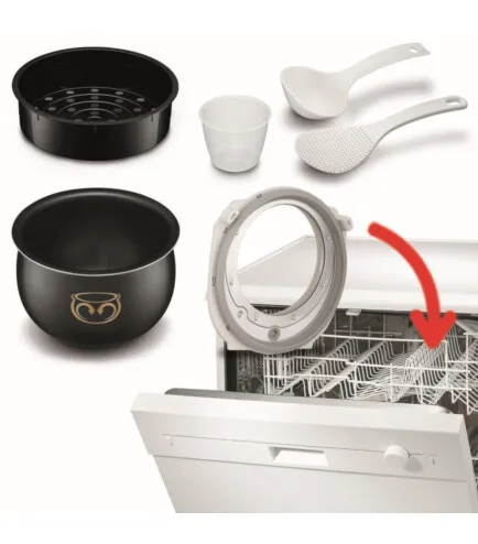 Мультиварка Tefal з технологією Fuzzy Logic, потужність 750 Вт, об'єм чаші 5 л, електронне управління, пластиковий корпус, сірого