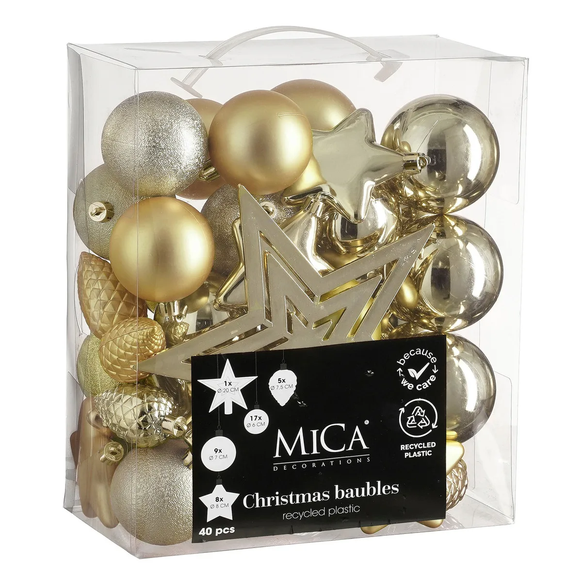 Ялинкові пластикові кулі та прикраси Mica Decorations 40 шт Ø 8 7 6 см шампань