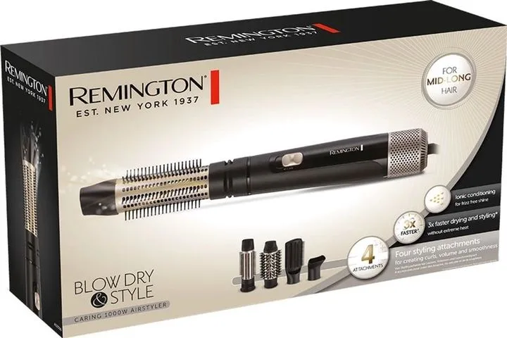 Фен-щітка Remington Dry  Style Care, 1000Вт, 2 режиму, іонізація, холодний обдув, чохол, керамічне покриття, чорний з золотими еле