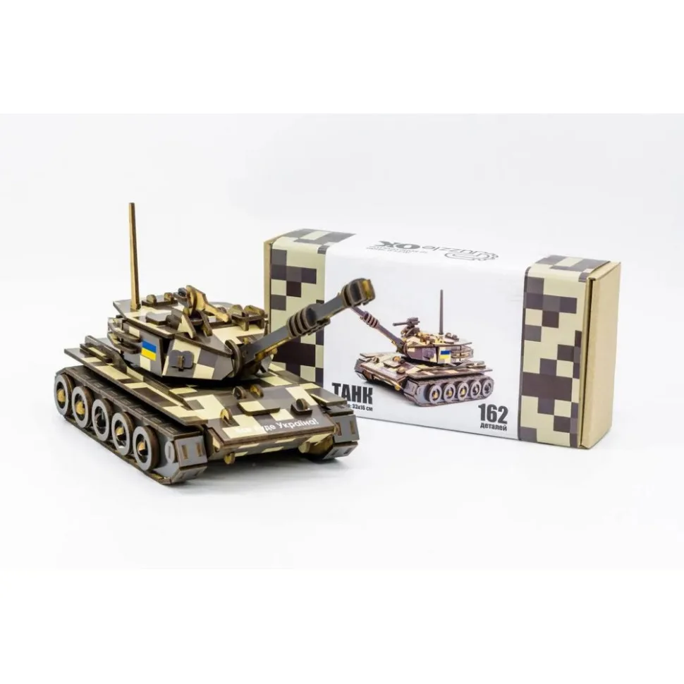 Деревянный конструктор PuzzleOK Танка 162 детали 3D Камуфляжный