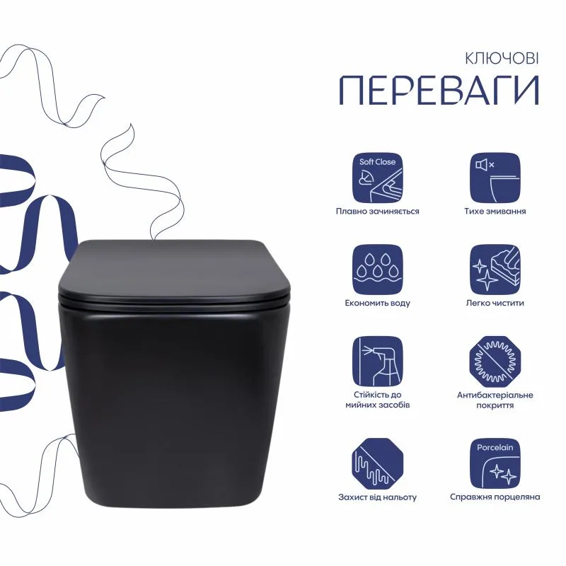 Унітаз підвісний Qtap Tern New Ultra Quiet 490x365x325 мм кераміка чорний
