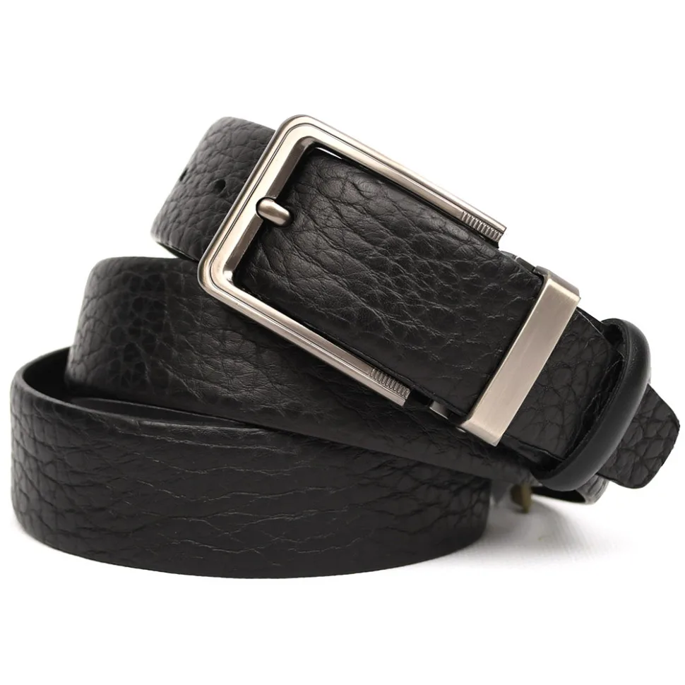 Ремінь з натуральної шкіри чорний 35мм чоловічий для штанів та джинсів класична пряжка металева.