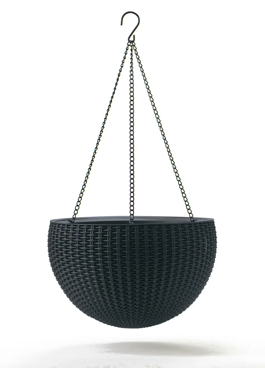 Горщик для рослин пластиковий 8,6 л антрацит Rattan hanging sphere з цепками