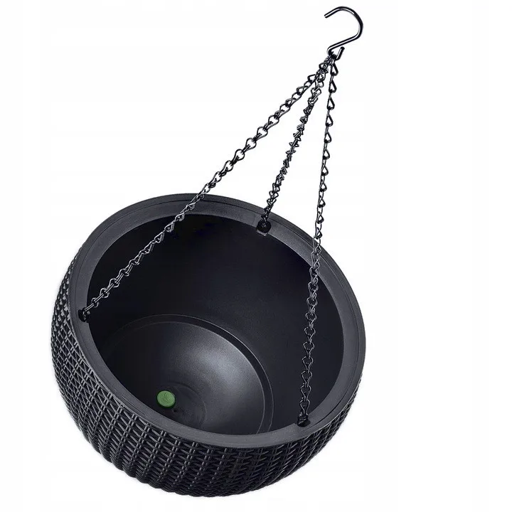 Горщик для рослин пластиковий 8,6 л антрацит Rattan hanging sphere з цепками