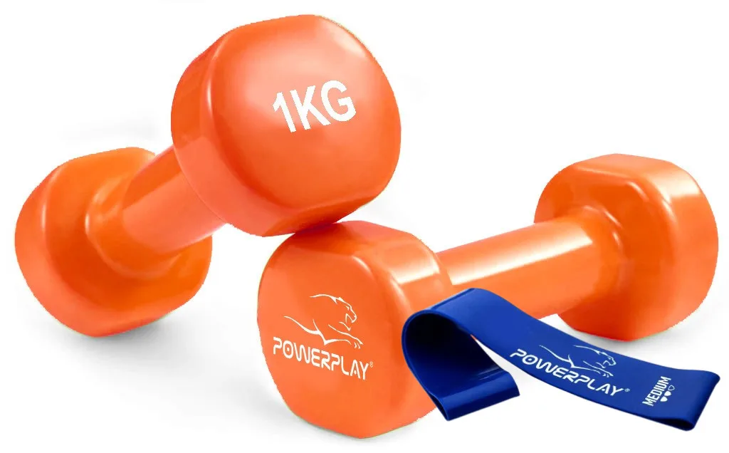 Гантелі вінілові Active Point 2 кг Помаранчеві комплект 2 шт. + Резинка для фітнесу 7,5 кг