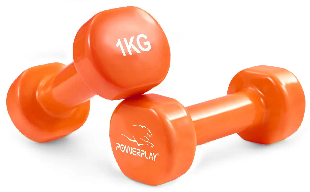 Гантелі вінілові Active Point 2 кг Помаранчеві комплект 2 шт. + Резинка для фітнесу 7,5 кг