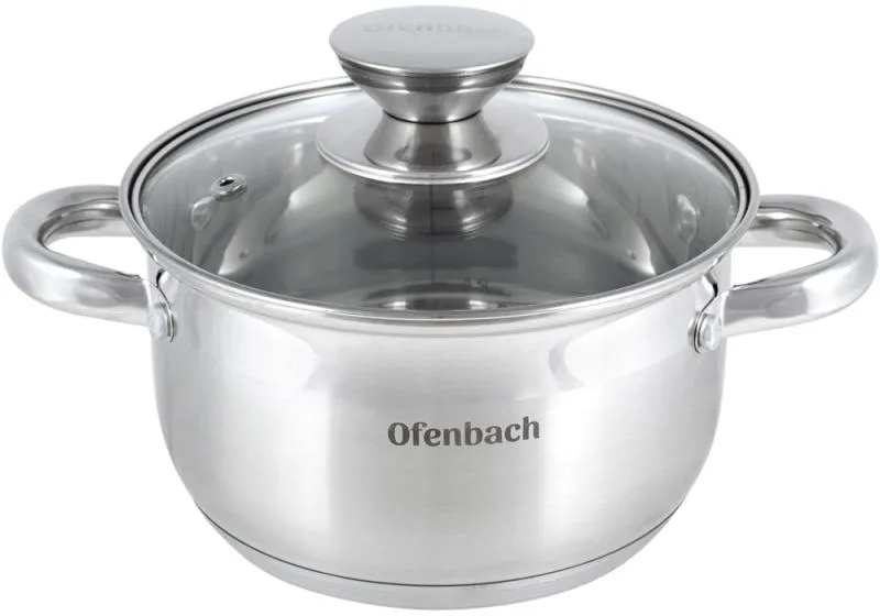 Кастрюля Ofenbach Hamburg 1700 мл из нержавеющей стали с стеклянной крышкой