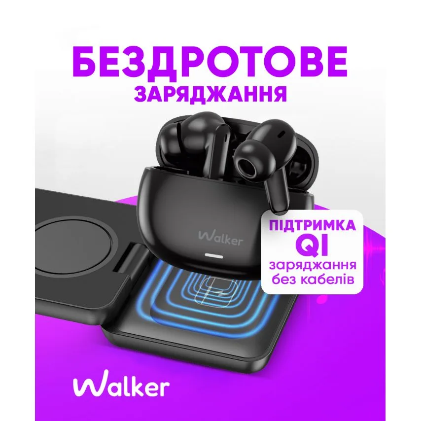 Навушники Bluetooth WALKER вакуумні чорні з шумозаглушенням ANC ENC