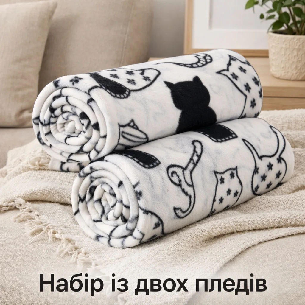 Набір флісових пледів Love You 150x200 см Чорні та білі котики