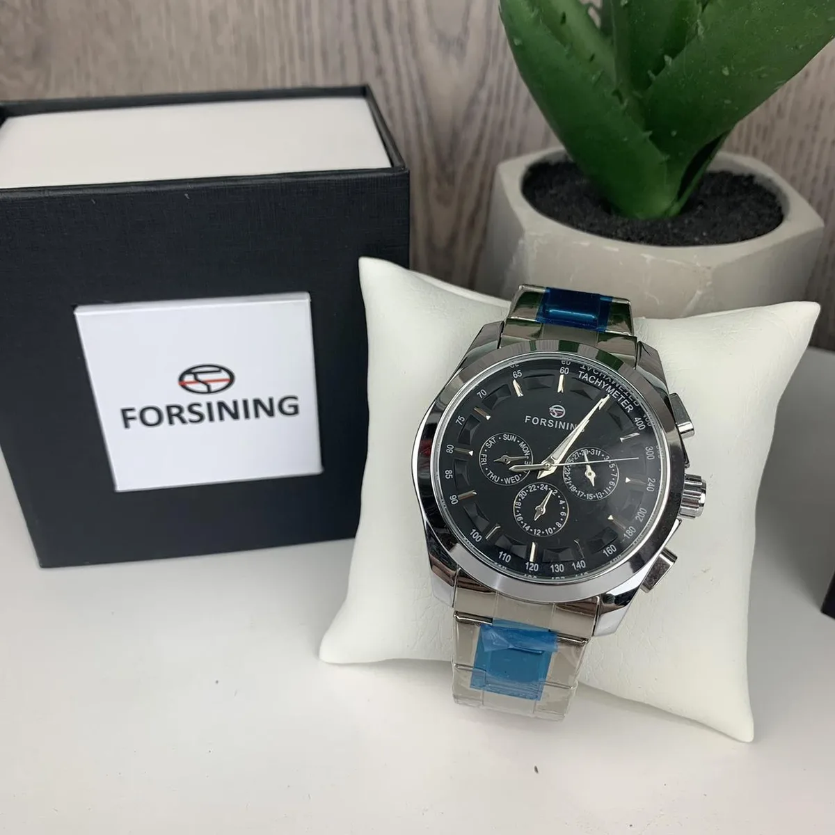 Мужские механические наручные часы Forsining металл серебро черный 4.5 см