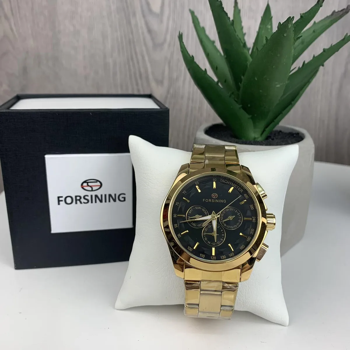 Мужские механические наручные часы Forsining металл серебро черный 4.5 см