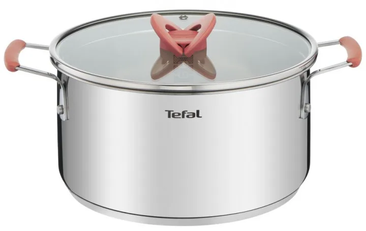 Комплект кухонного посуду Tefal Opti Space, 6 предметів, з нержавіючої сталі, силікону та скла.
