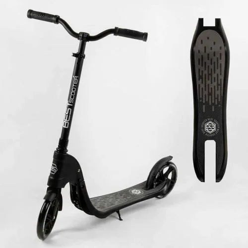 Самокат двоколісний чорний Best Scooter 20 см PU колеса з широким кермом для дітей та дорослих.