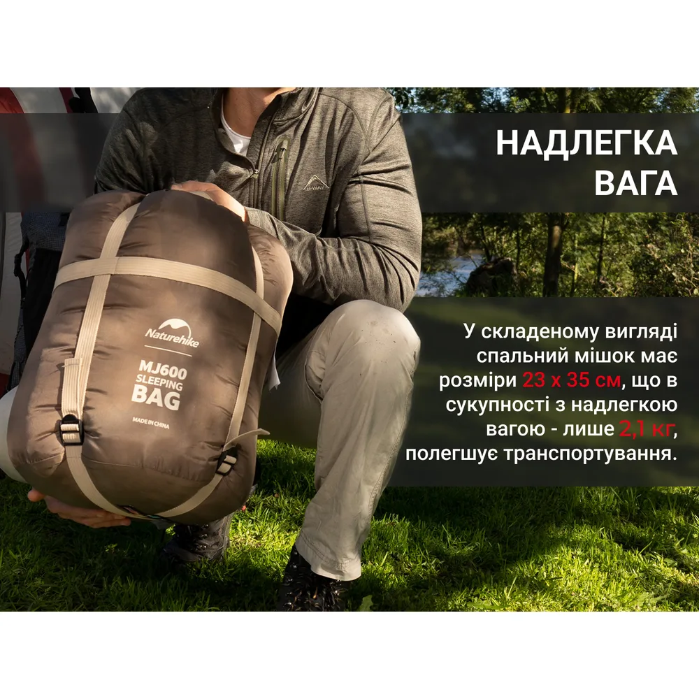 Спальный мешок с капюшоном Naturehike, полиэстер, 210х80 см, коричневый.