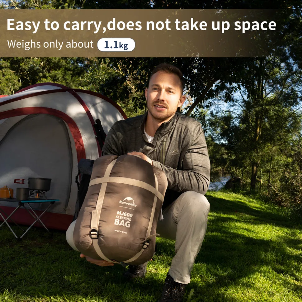Спальный мешок с капюшоном Naturehike, полиэстер, 210х80 см, коричневый.