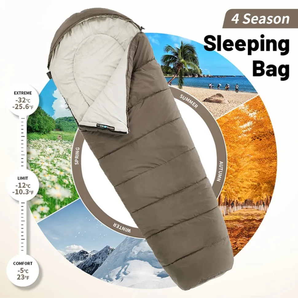 Спальный мешок с капюшоном Naturehike, полиэстер, 210х80 см, коричневый.
