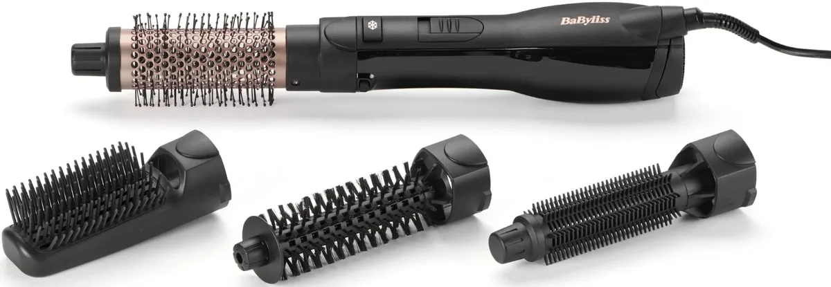 Фен-щітка Babyliss ідеального завершення, 1200Вт, 3 режими, іонізація, холодний обдув, керамічне покриття, чорний.