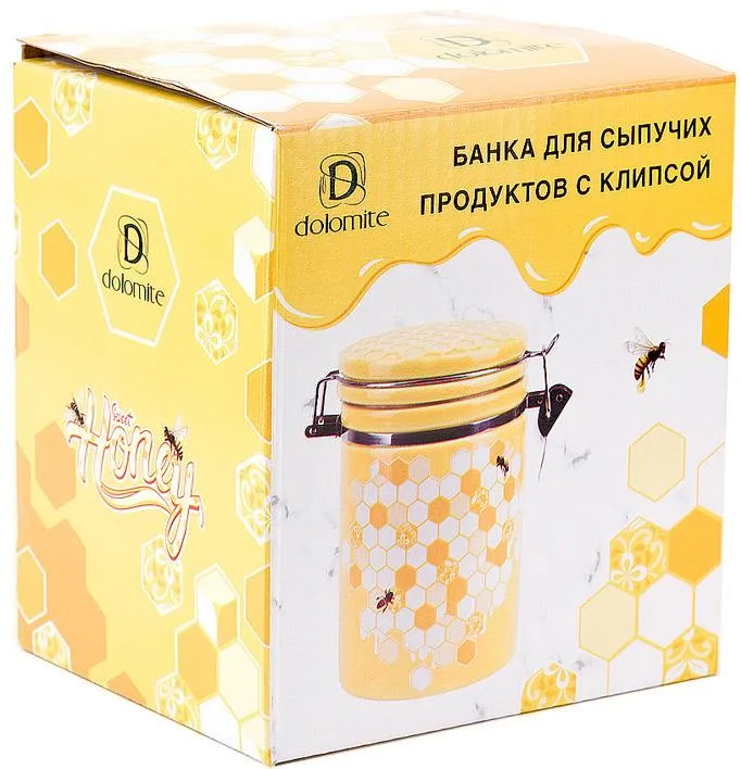 Банка Bona керамічна 14,1х10,2х14,3 см жовта 650 мл для сипучих продуктів з металевою затяжкою