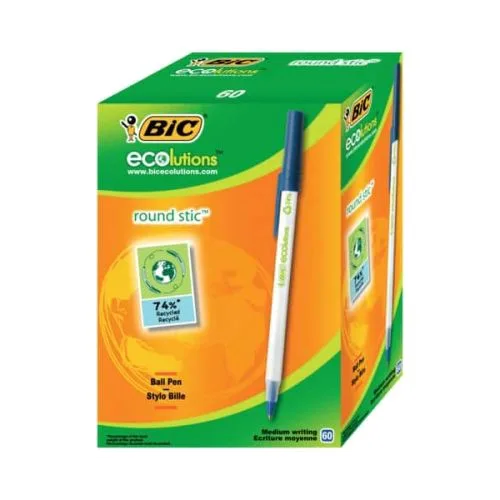 Кулькова ручка BIC Round Stic Eco блакитна 60 уп. для письма та малювання канцелярська ручка для навчання