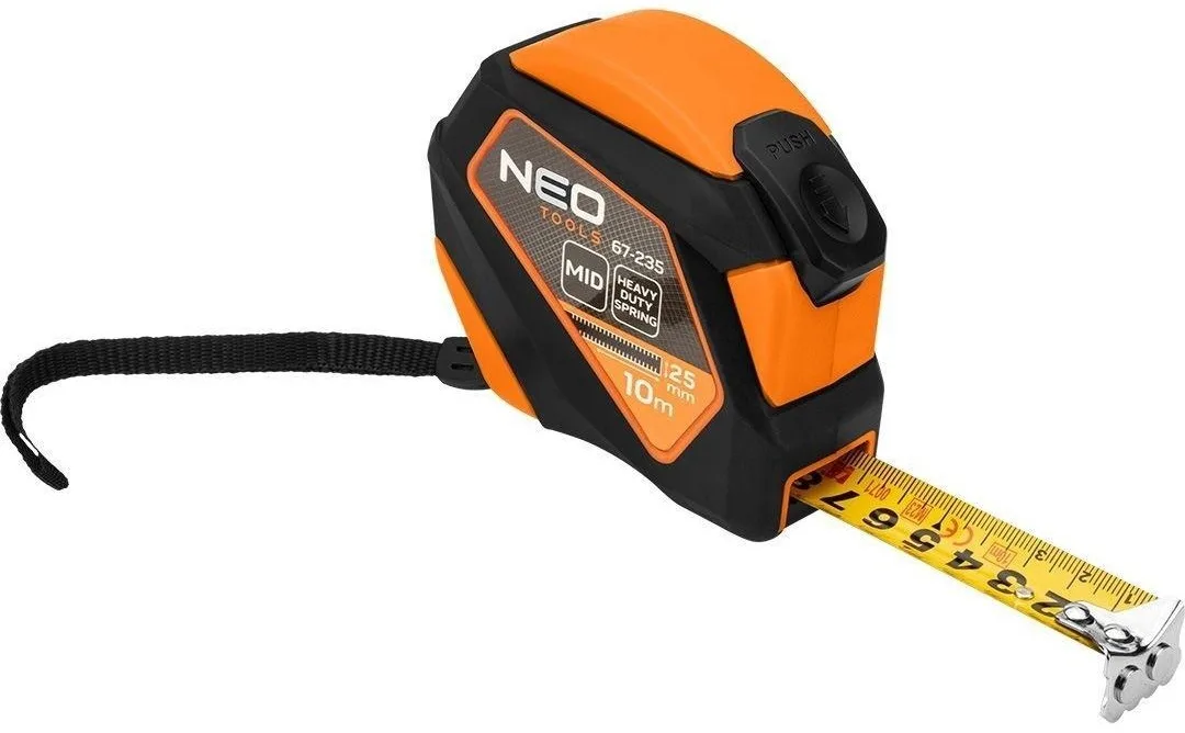 Рулетка сталева Neo Tools 10мx25мм з фіксатором магніт для вимірювання довжини і стабілізації