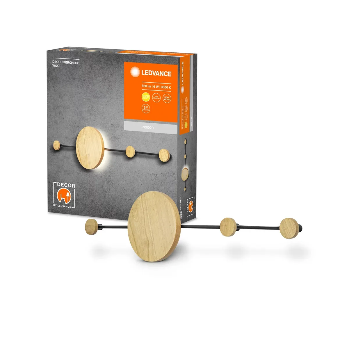 Світильник настінний LEDVANCE Decor Perchero Wood 6Вт 620Лм 3000K WiFi чорний