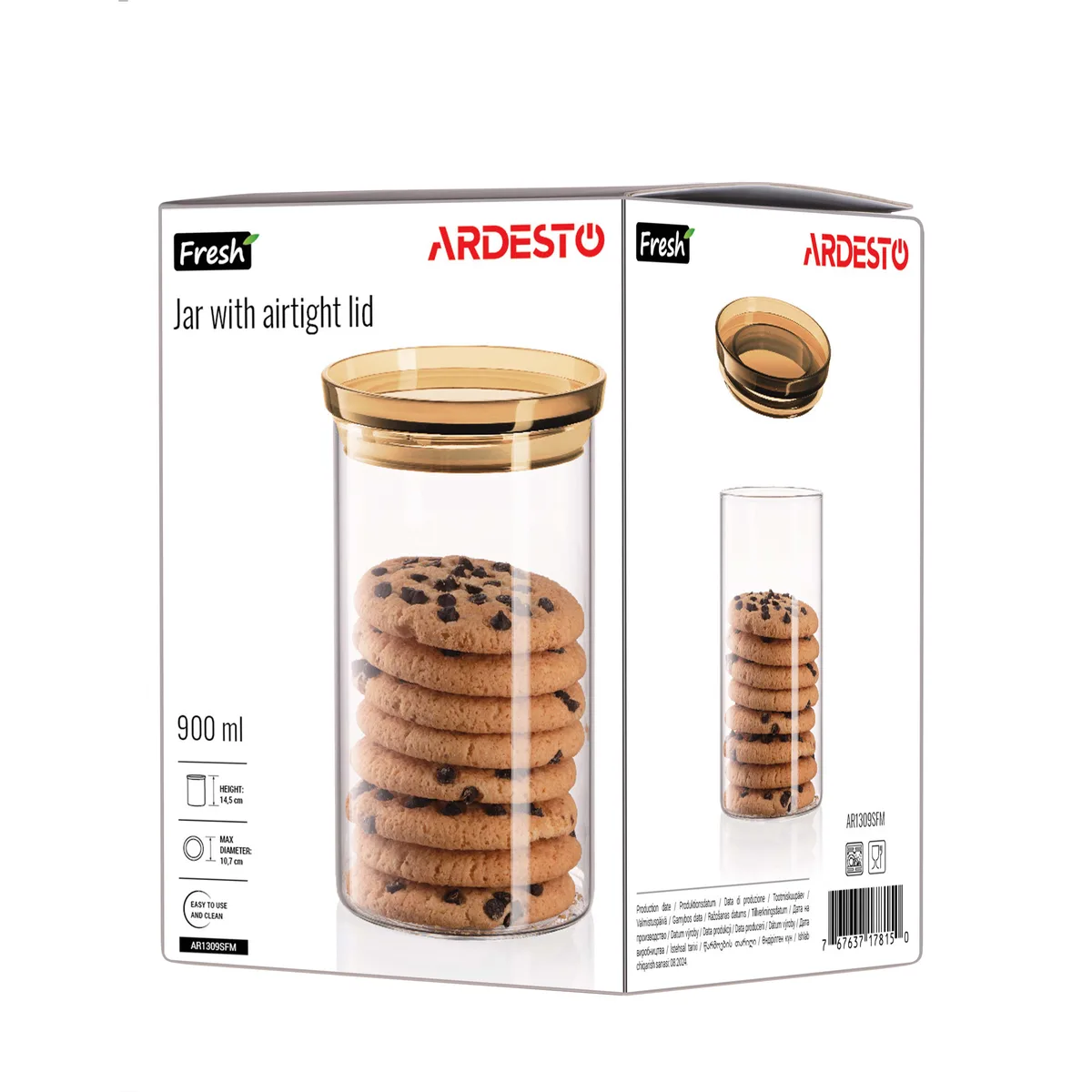 Контейнер для зберігання ARDESTO Fresh 900 мл, скляний, пластиковий, прозорий.