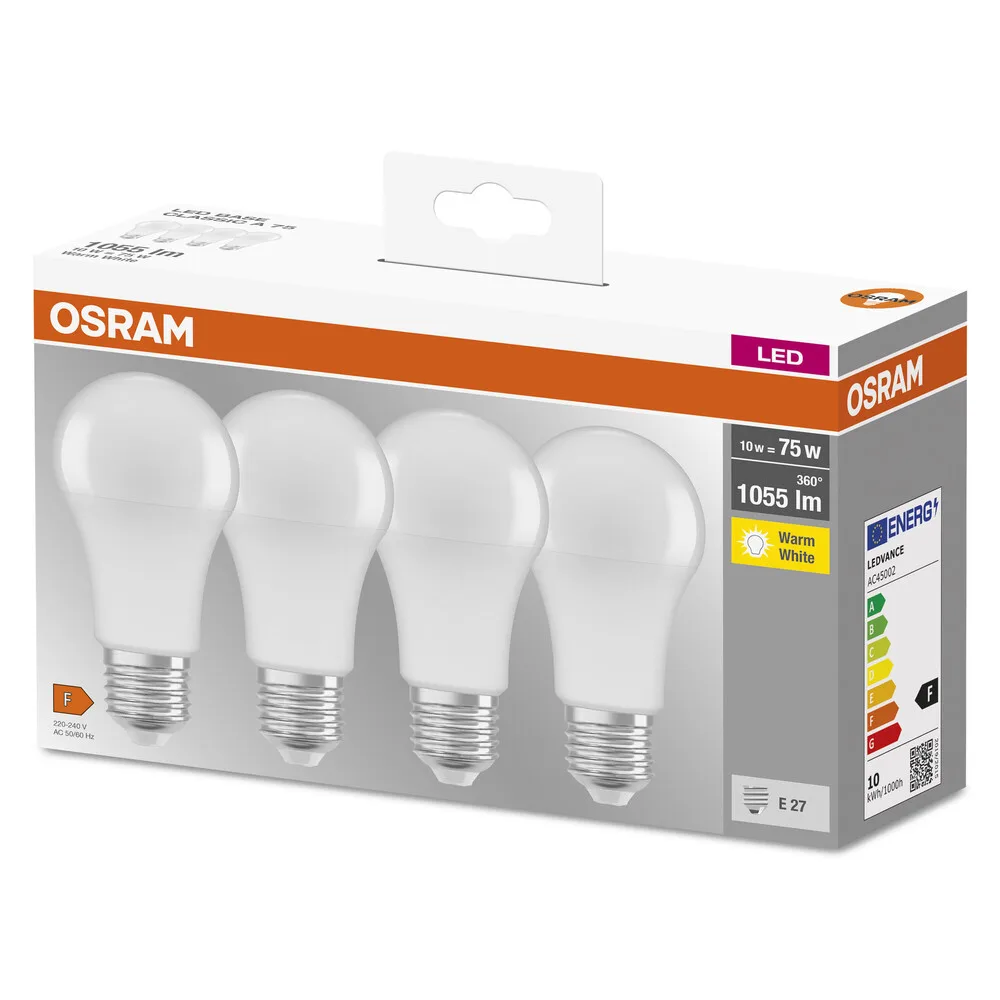 Набор ламп 4шт OSRAM LED E27 10Вт 2700К 1055Лм A60