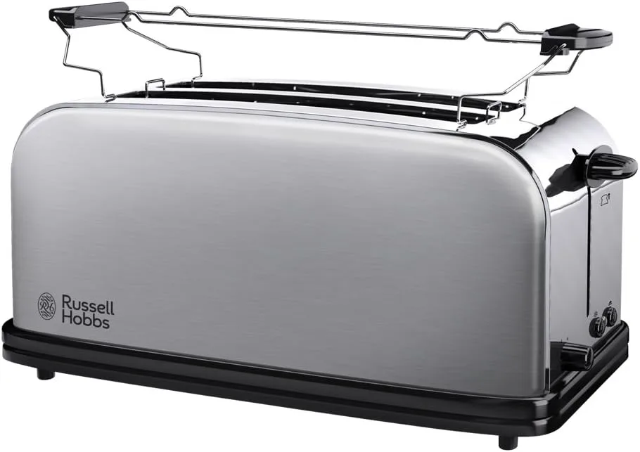 Тостер Russell Hobbs Oxford 1600Вт, розширені слоти для 4 тостів, металевий корпус, сріблястого кольору.