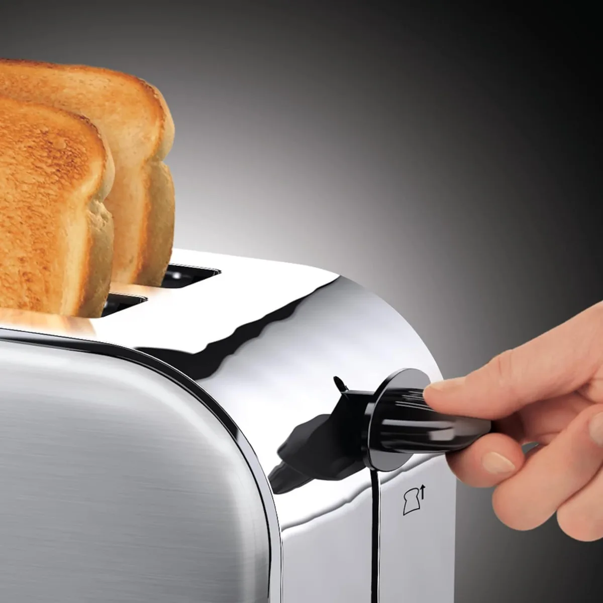 Тостер Russell Hobbs Oxford 1600Вт, розширені слоти для 4 тостів, металевий корпус, сріблястого кольору.