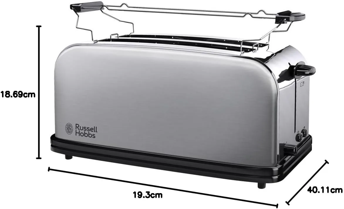 Тостер Russell Hobbs Oxford 1600Вт, розширені слоти для 4 тостів, металевий корпус, сріблястого кольору.