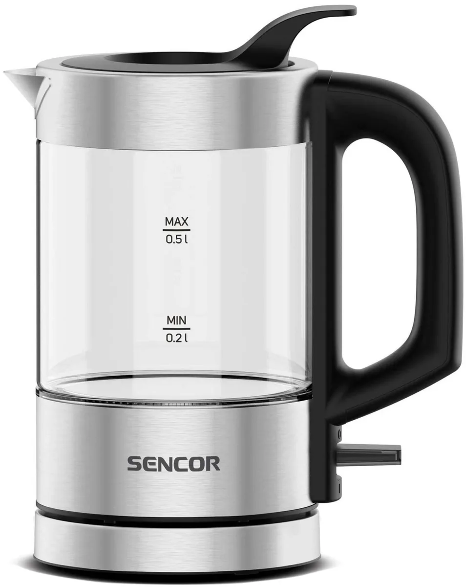 Електрочайник Sencor 0.5л, Strix, пластиковий, у комплекті з 2 склянками та 2 ложками, скляні та з нержавіючої сталі.