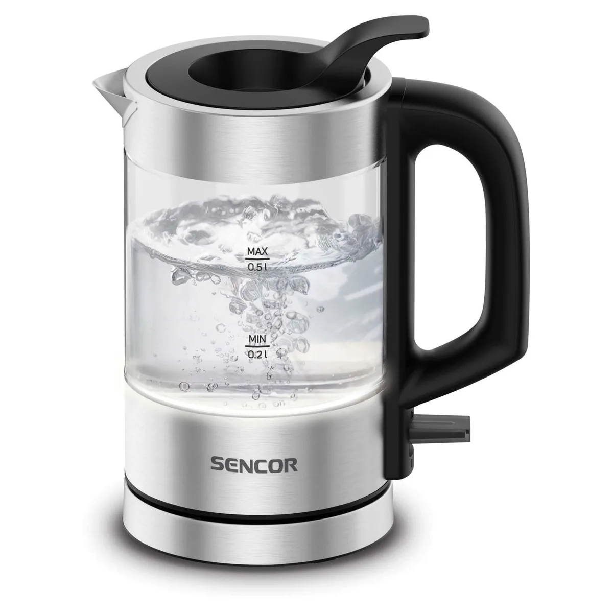 Електрочайник Sencor 0.5л, Strix, пластиковий, у комплекті з 2 склянками та 2 ложками, скляні та з нержавіючої сталі.