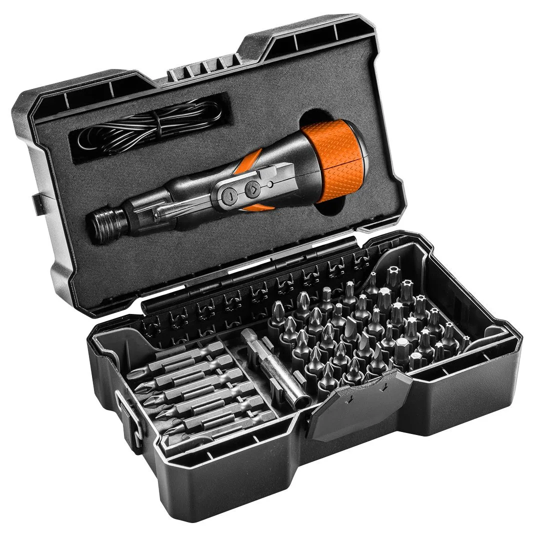 Аккумуляторная отвертка Neo Tools, micro-USB, 36В Li-Ion, 800мА·час, 280об/мин, 42 бита, SL, PH, PZ, Torx, с кейсом