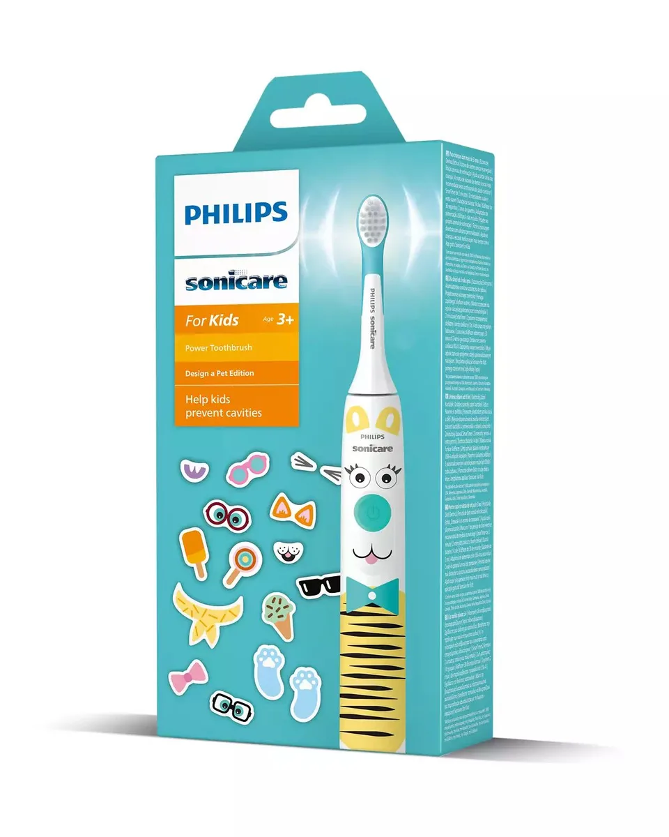 Електрична зубна щітка Philips Sonicare для дітей, 1 насадка, 2 набори наклейок, біла.