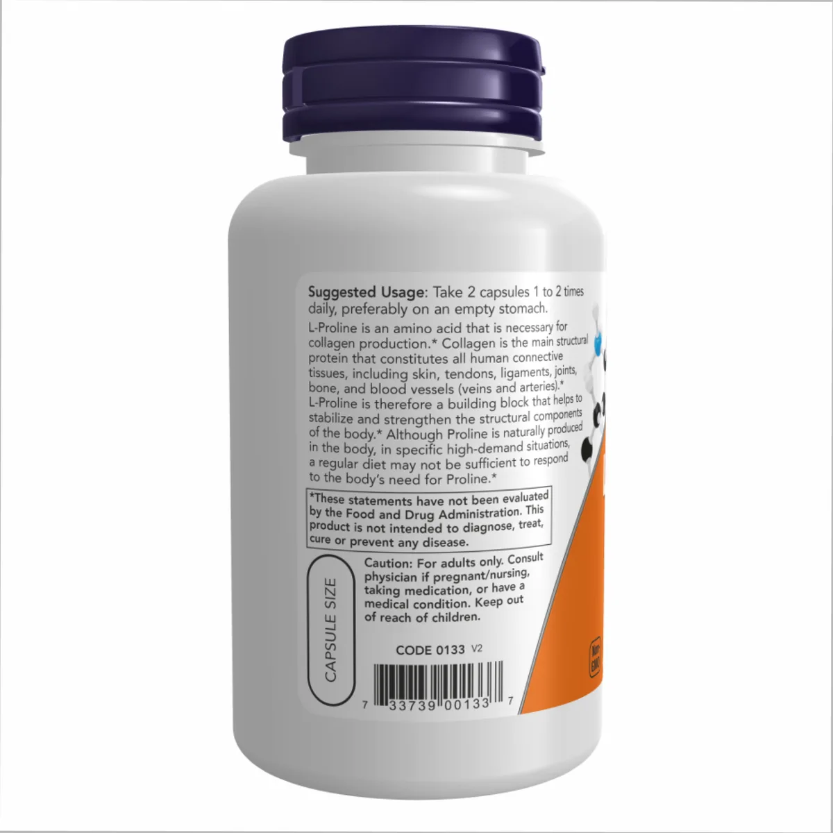 L-Proline 500 мг 120 капсул Now Foods для виробництва колагену