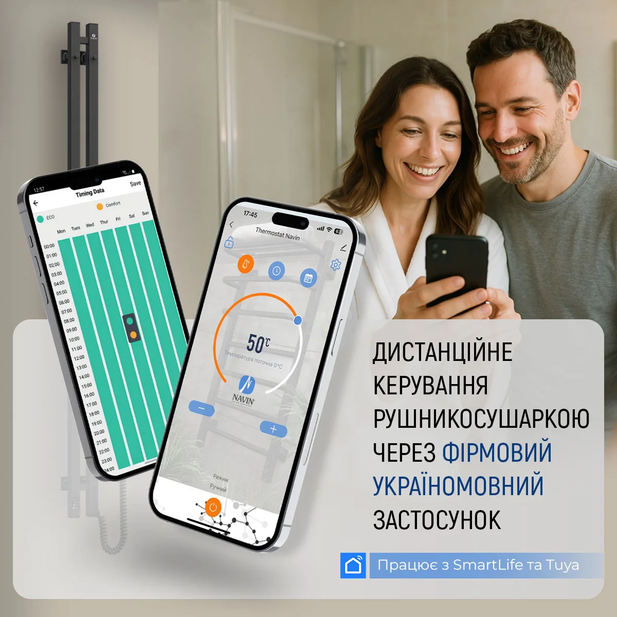 Рушникосушка Navin електрична сталь 1200х480 мм біла Wi-Fi