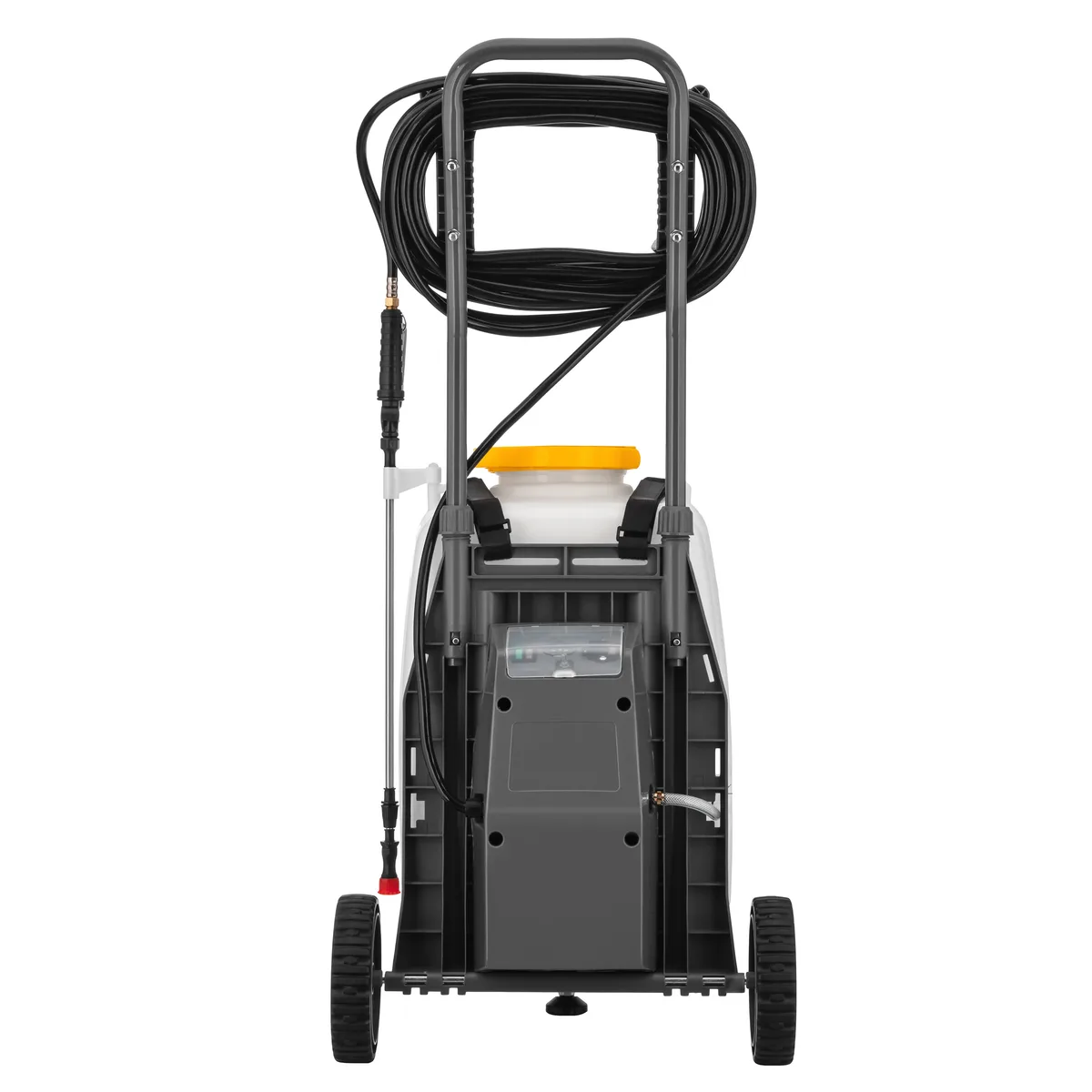 Акумуляторний обприскувач 2E AquaSpray 40LR, 40 л, 12 В, 1 х 12 А·год, 7 бар, 6 л/хв, з вольтметром, колесами та шлангом 15 м, ваг