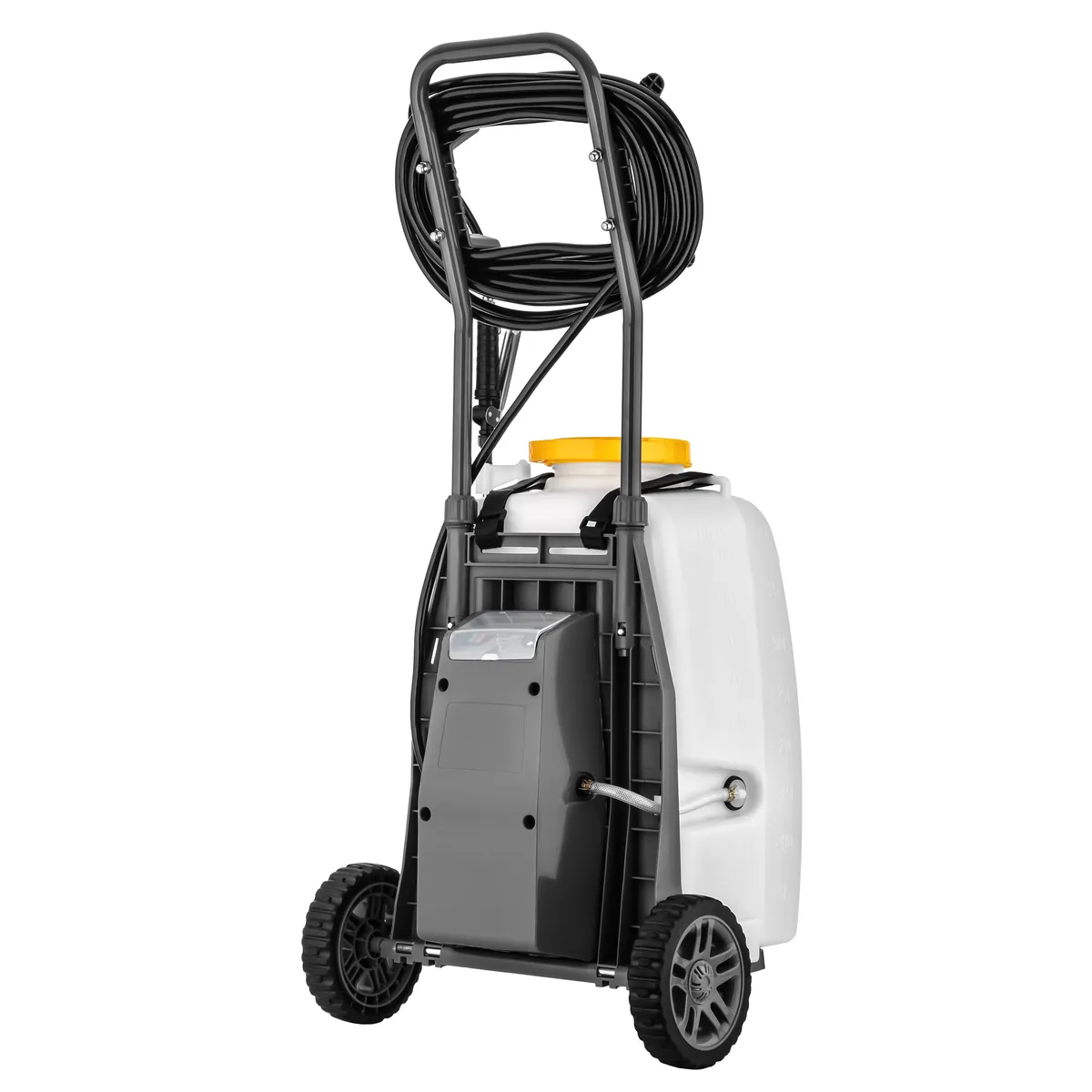 Акумуляторний обприскувач 2E AquaSpray 40LR, 40 л, 12 В, 1 х 12 А·год, 7 бар, 6 л/хв, з вольтметром, колесами та шлангом 15 м, ваг