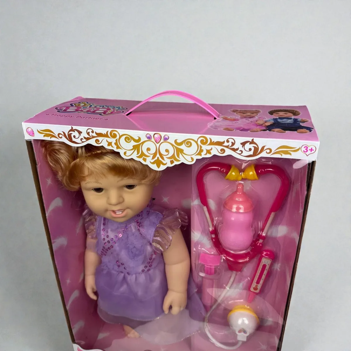 Дитяча динамічна лялька Lovely Baby інерційна з пляшкою пластикова 44х32х13 см рожевий
