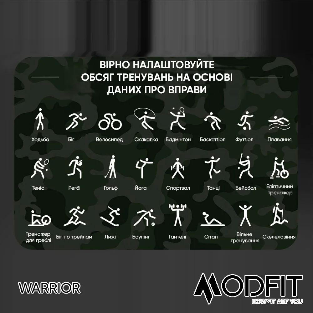 Розумні годинники Modfit полімер сталь 55х43 мм Армійський зелені