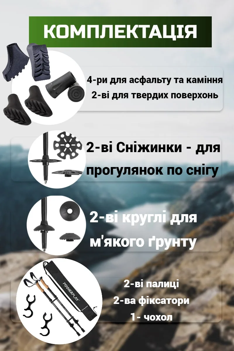 Трекінгові палиці Active Point алюмінієві 80-135 см чорні з насадками