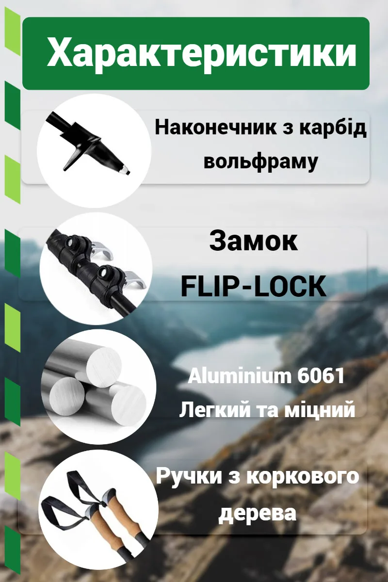 Трекінгові палиці Active Point алюмінієві 80-135 см чорні з насадками