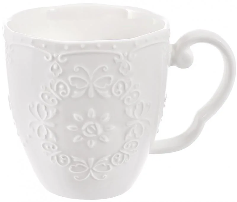 Набір фарфорових кружок White-Lace 4 шт 280 мл з рельєфним орнаментом