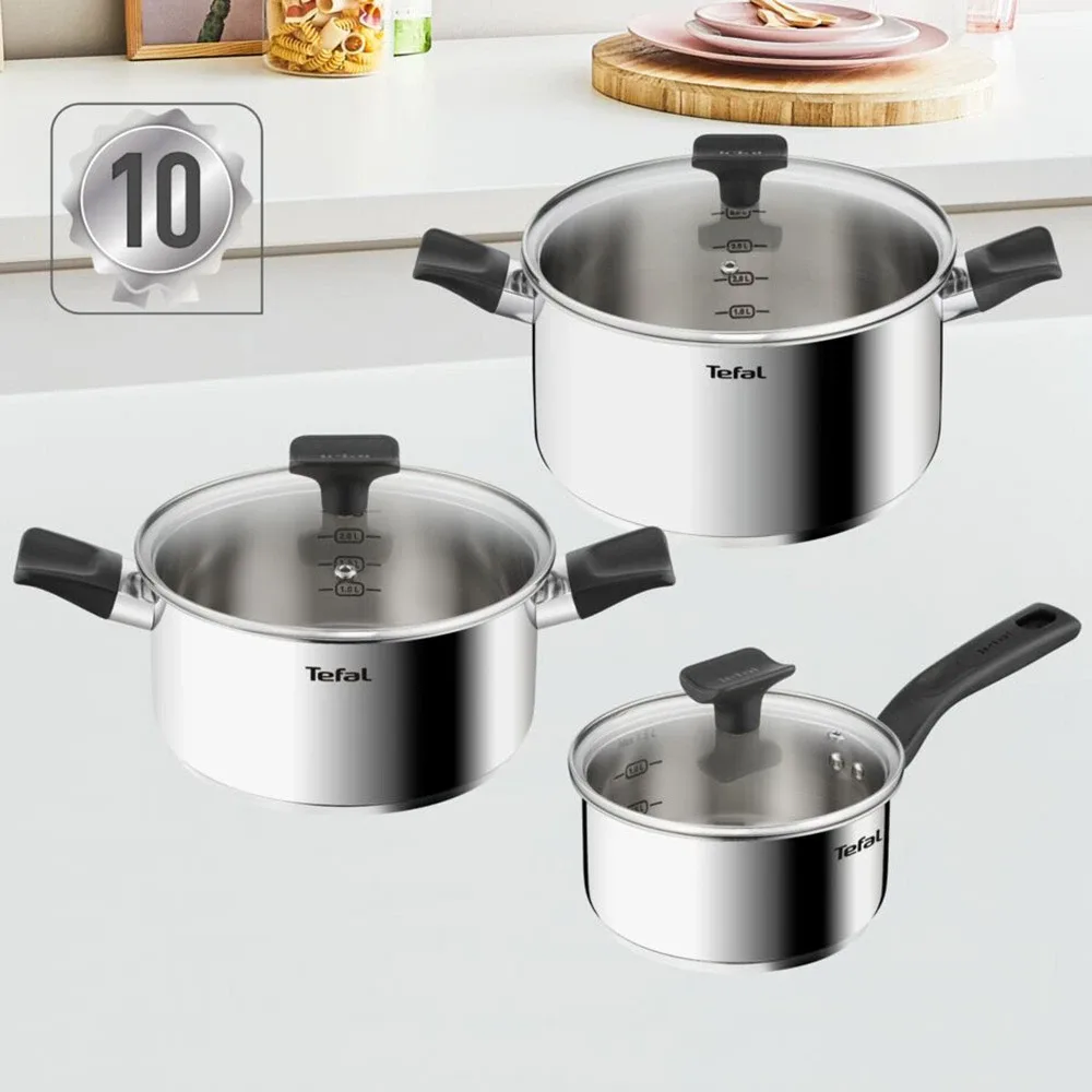 Набір кухонного посуду Tefal Delicious, 6 предметів, з нержавіючої сталі, бакеліту та скла.