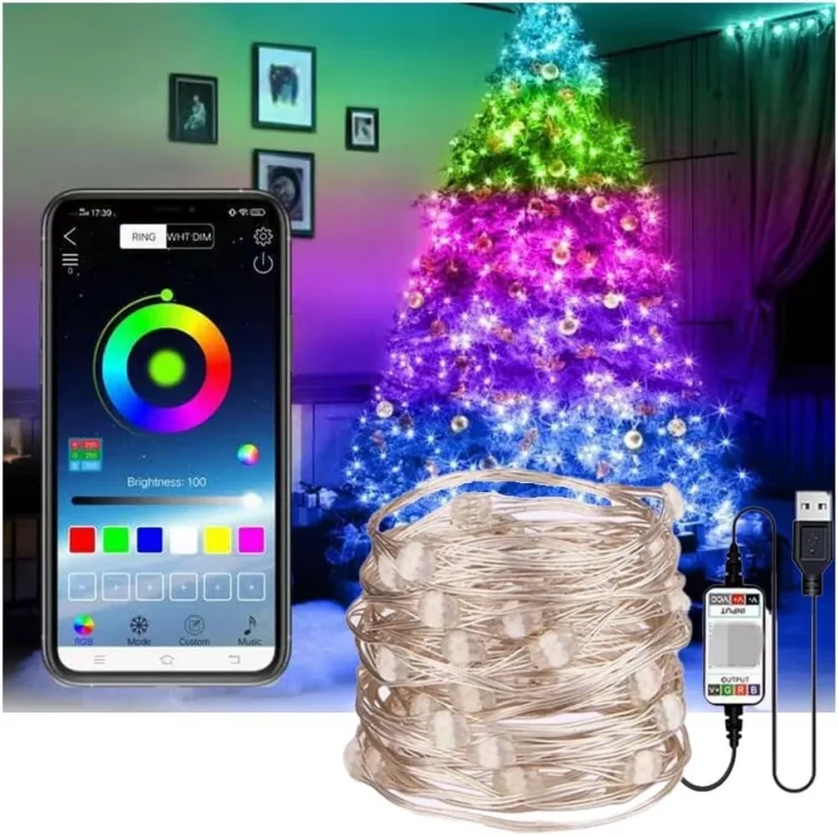 Світлодіодна гірлянда мідь 10м RGB з Bluetooth та пультом