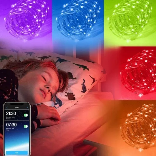 Светодиодная гирлянда медь 10м RGB с Bluetooth и пультом