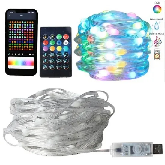 Светодиодная гирлянда медь 10м RGB с Bluetooth и пультом