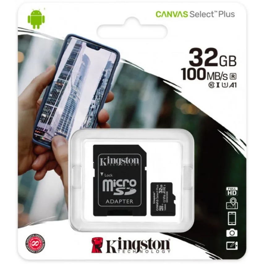 Карта пам'яті Kingston MicroSDHC 32Гб Class 10 UHS-I з адаптером