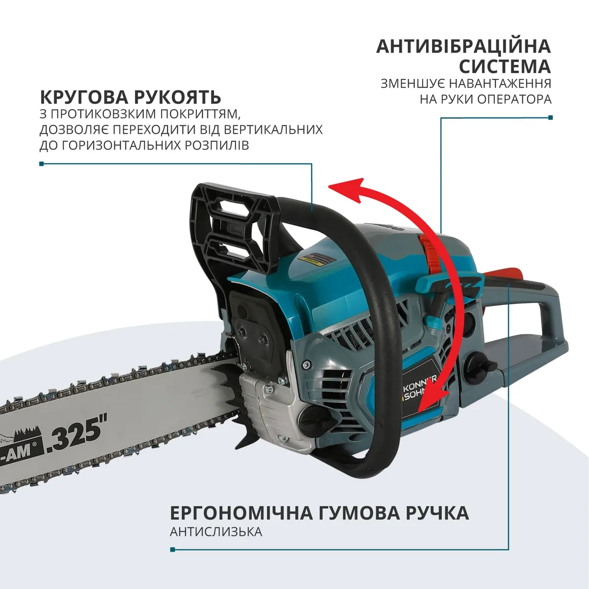 Бензинова пила KonnerSohnen KS CS31G-16-1 40 см, об'єм двигуна 54.5 см3, вага 5.6 кг.
